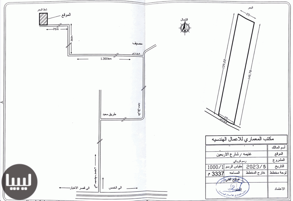 أرض مساحة 3300 مم الغنيمه البسيس الخمس على البحر مباشره